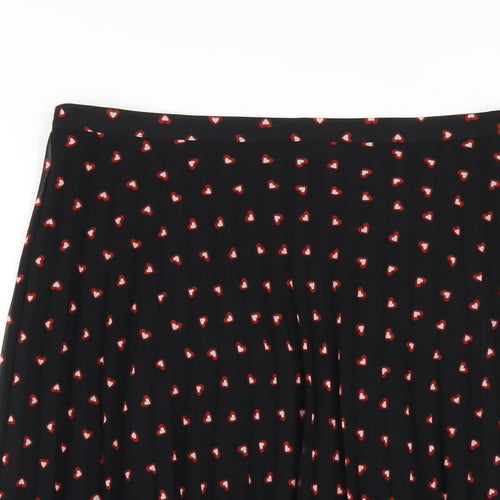 Marks and Spencer Womens Black Geometric Polyester Pleated Skirt Size 12 Zip