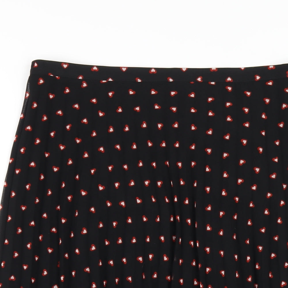 Marks and Spencer Womens Black Geometric Polyester Pleated Skirt Size 12 Zip