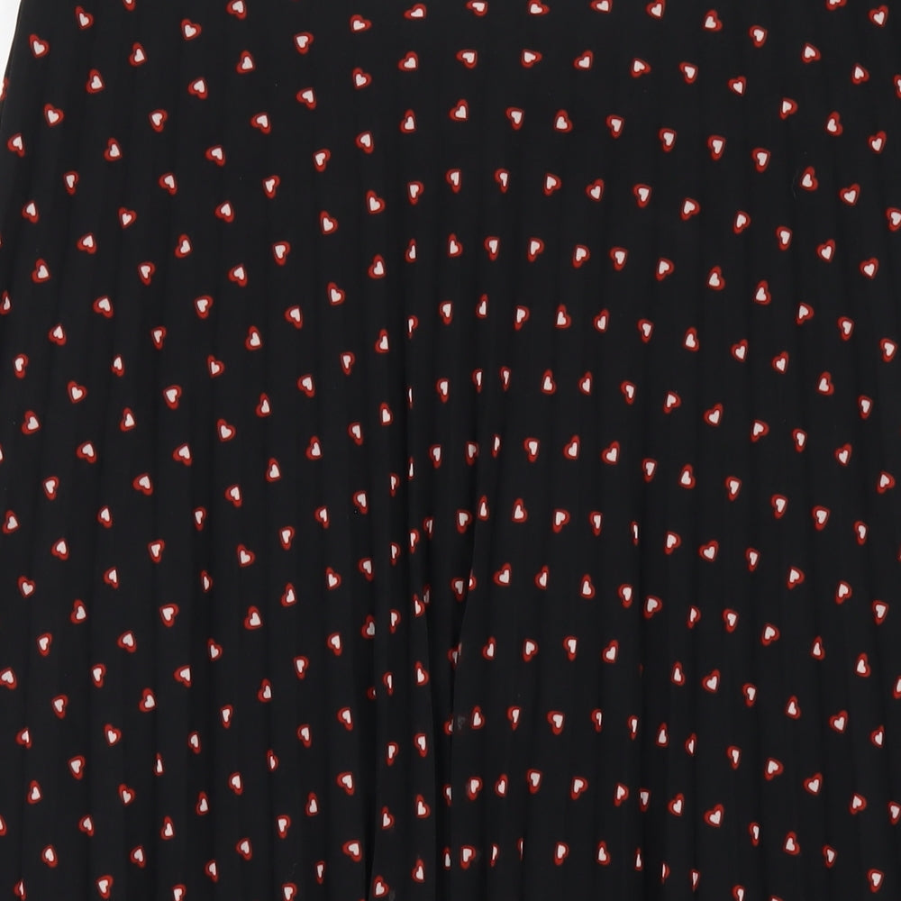Marks and Spencer Womens Black Geometric Polyester Pleated Skirt Size 12 Zip