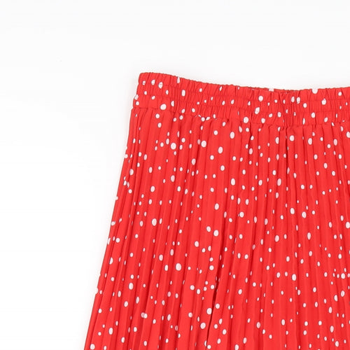Gini London Womens Red Polka Dot Polyester Pleated Skirt Size 10
