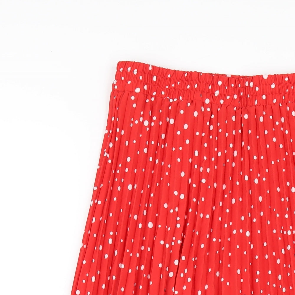 Gini London Womens Red Polka Dot Polyester Pleated Skirt Size 10