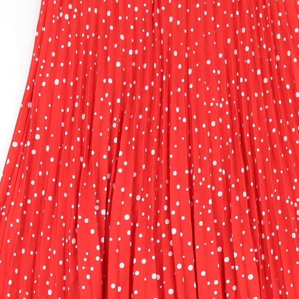 Gini London Womens Red Polka Dot Polyester Pleated Skirt Size 10
