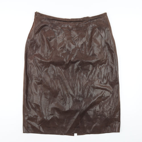 Jaeger Womens Brown Leather Straight & Pencil Skirt Size 18 Zip