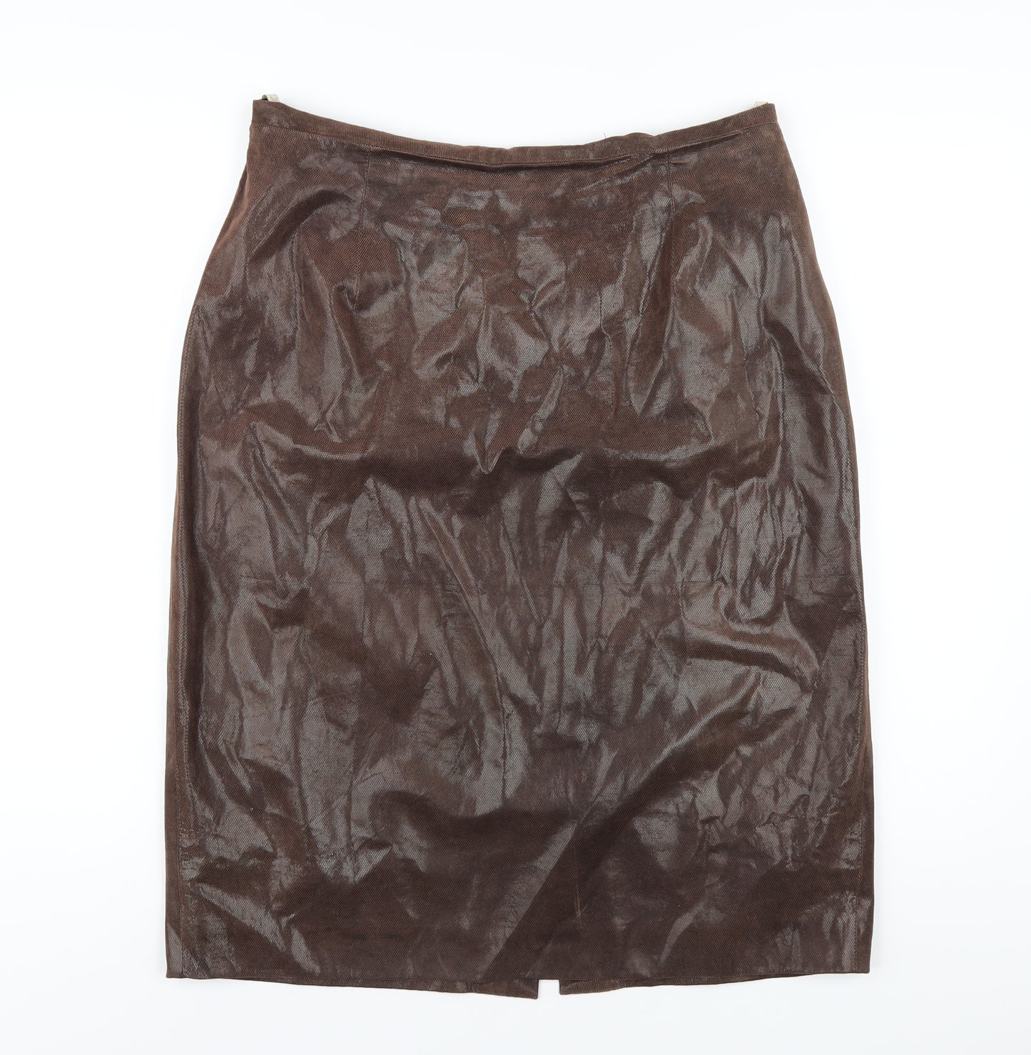 Jaeger Womens Brown Leather Straight & Pencil Skirt Size 18 Zip