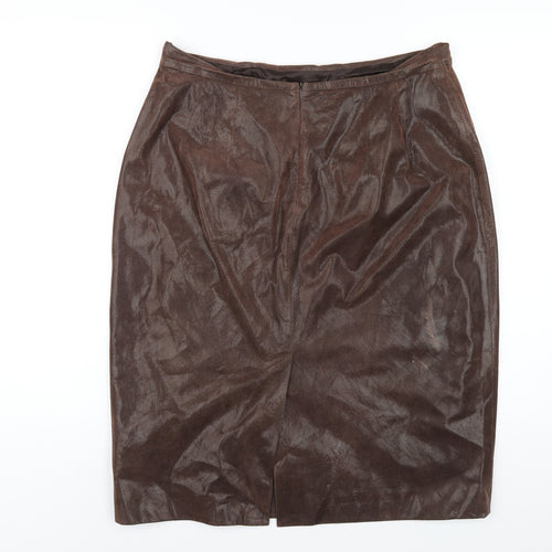 Jaeger Womens Brown Leather Straight & Pencil Skirt Size 18 Zip