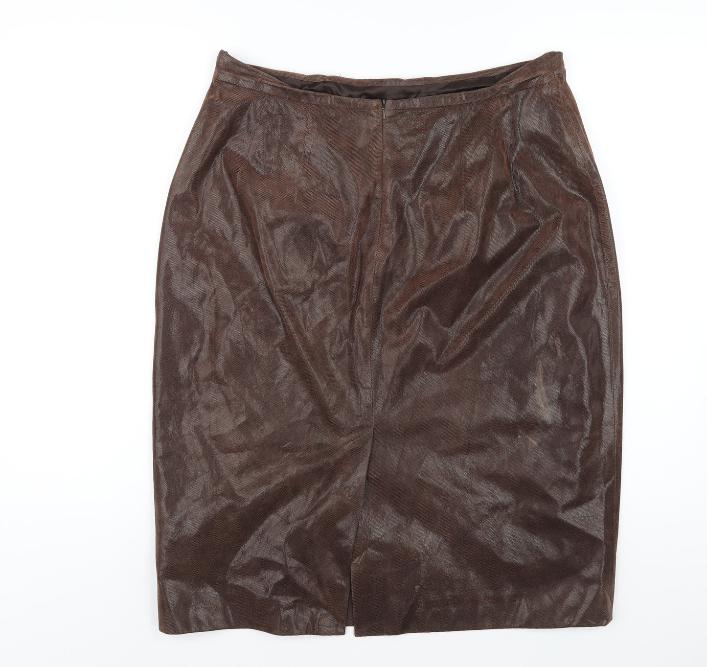 Jaeger Womens Brown Leather Straight & Pencil Skirt Size 18 Zip