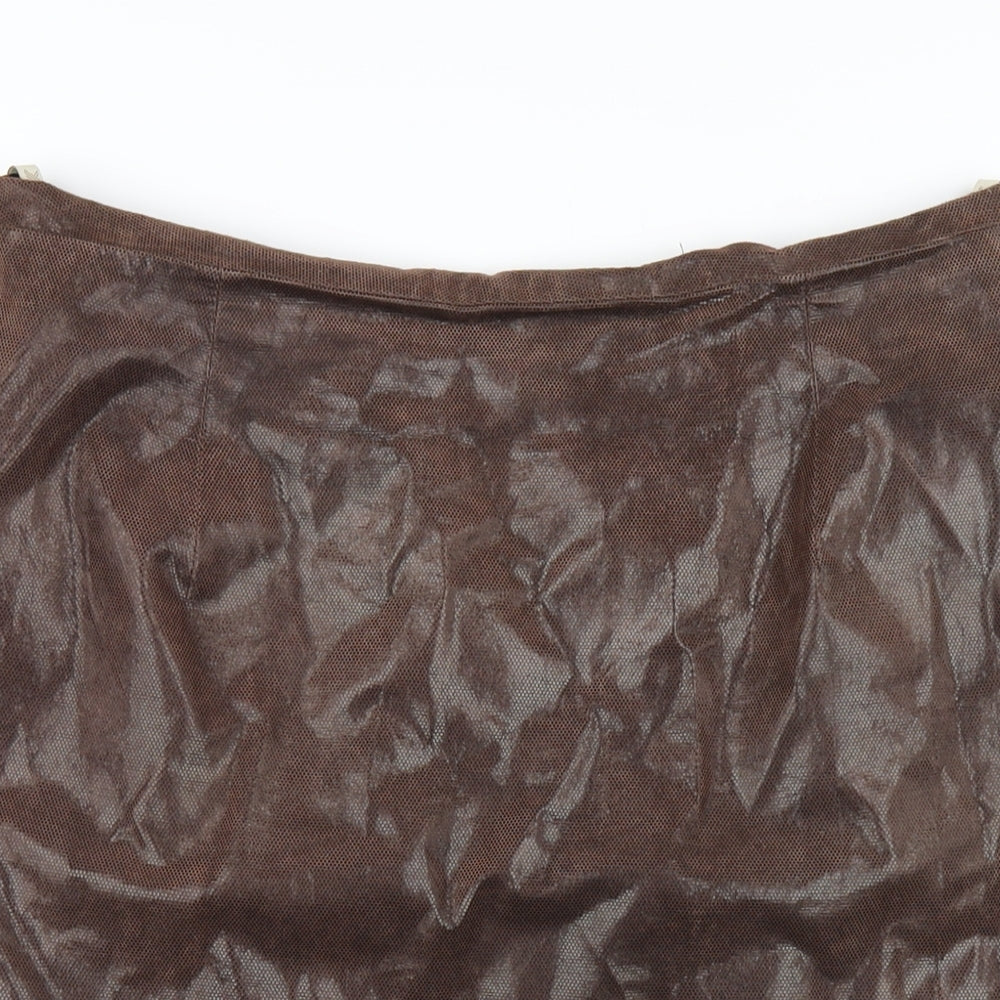 Jaeger Womens Brown Leather Straight & Pencil Skirt Size 18 Zip