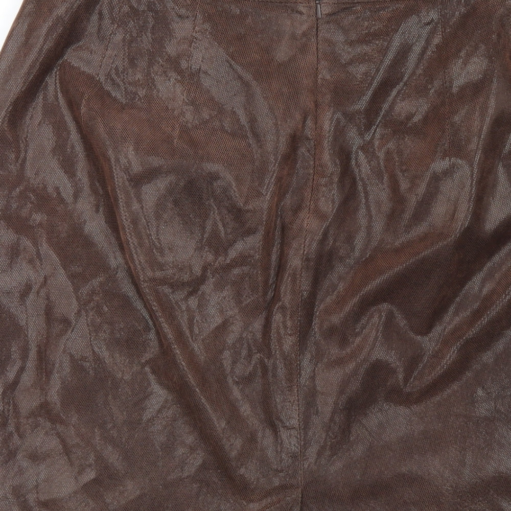 Jaeger Womens Brown Leather Straight & Pencil Skirt Size 18 Zip