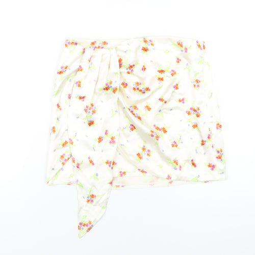 Zara Womens Ivory Floral Polyester A-Line Skirt Size M Zip