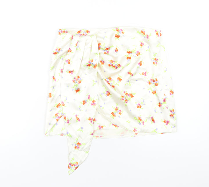 Zara Womens Ivory Floral Polyester A-Line Skirt Size M Zip