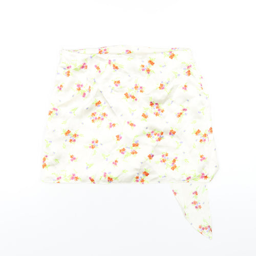 Zara Womens Ivory Floral Polyester A-Line Skirt Size M Zip