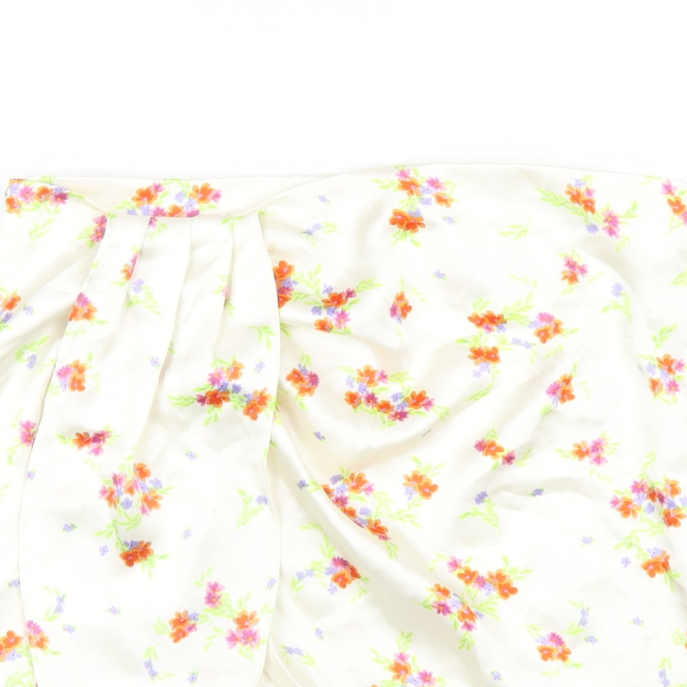 Zara Womens Ivory Floral Polyester A-Line Skirt Size M Zip