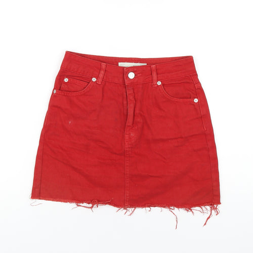 Topshop Womens Red Cotton A-Line Skirt Size 6 Zip