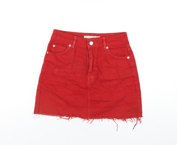 Topshop Womens Red Cotton A-Line Skirt Size 6 Zip