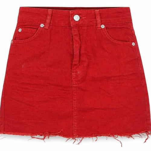 Topshop Womens Red Cotton A-Line Skirt Size 6 Zip