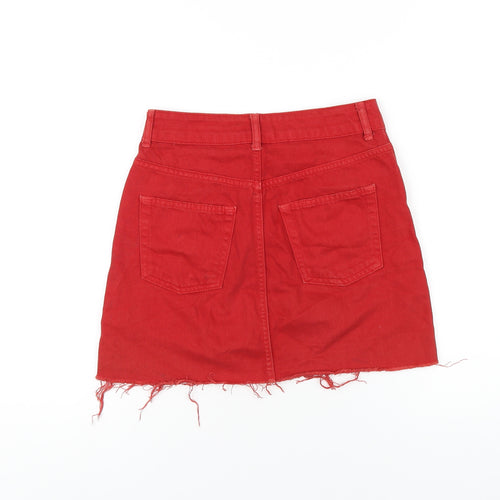 Topshop Womens Red Cotton A-Line Skirt Size 6 Zip