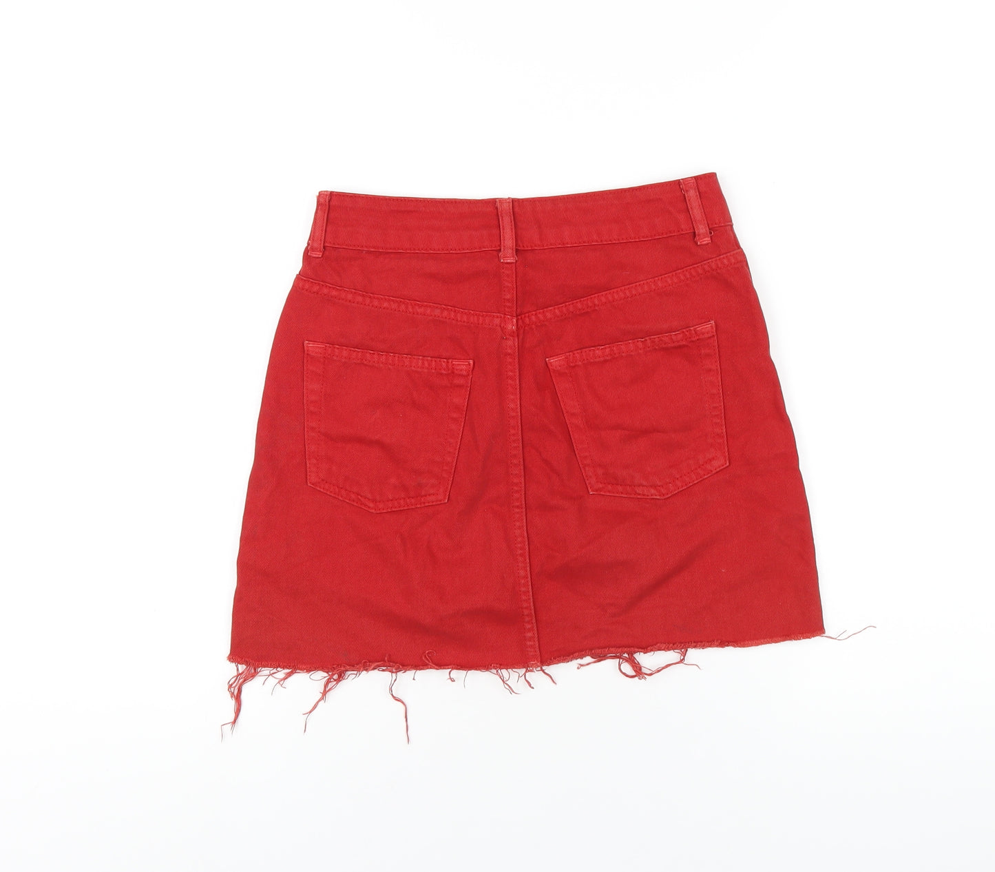 Topshop Womens Red Cotton A-Line Skirt Size 6 Zip