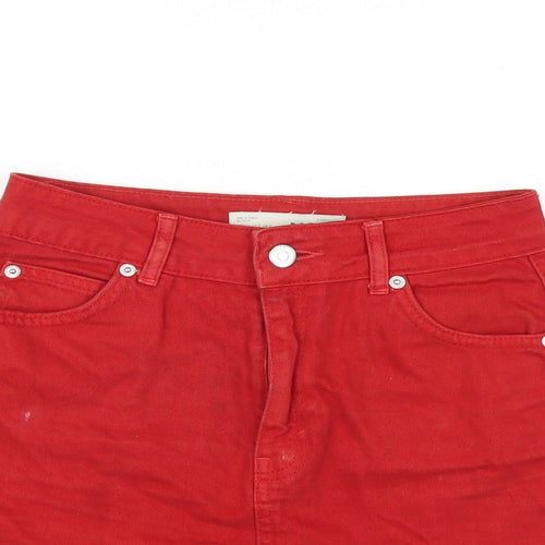 Topshop Womens Red Cotton A-Line Skirt Size 6 Zip
