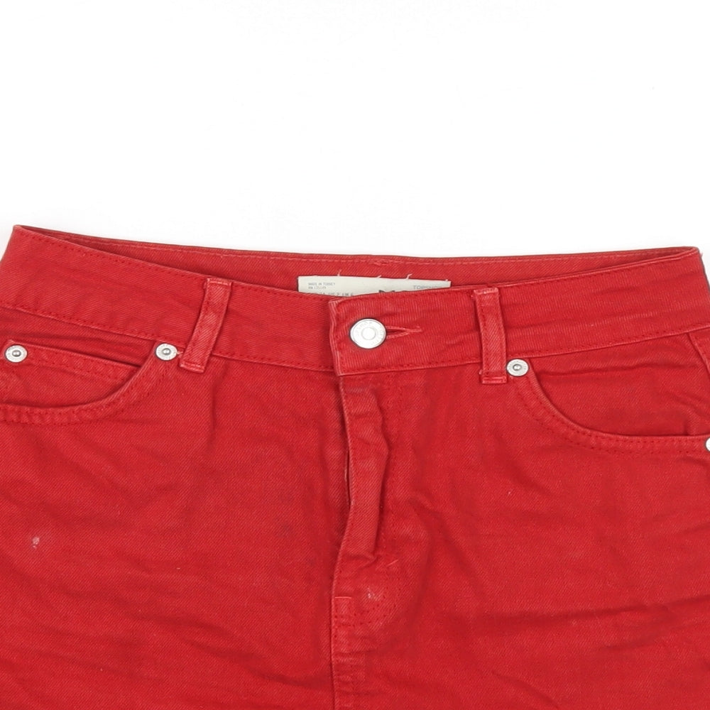 Topshop Womens Red Cotton A-Line Skirt Size 6 Zip