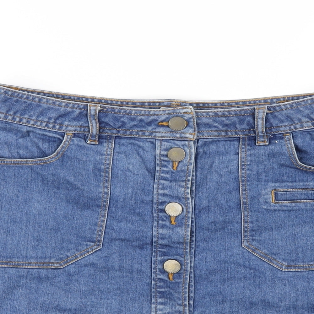 Gerard Darel Womens Blue Cotton A-Line Skirt Size 12 Button