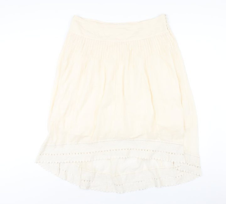 Monsoon Womens Ivory Cotton A-Line Skirt Size 14 Button