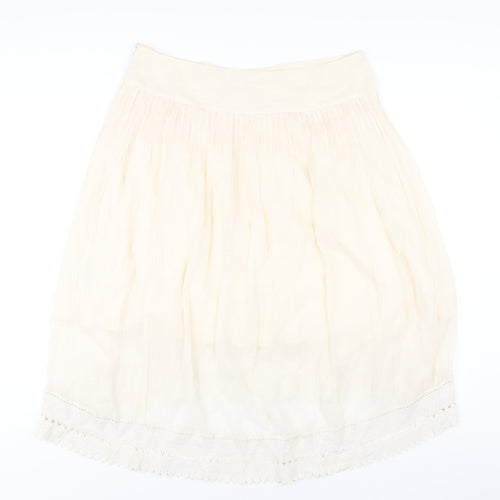 Monsoon Womens Ivory Cotton A-Line Skirt Size 14 Button