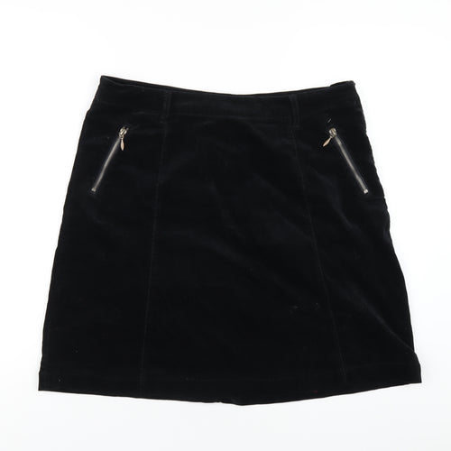M&Co Womens Black Cotton A-Line Skirt Size 16 Zip