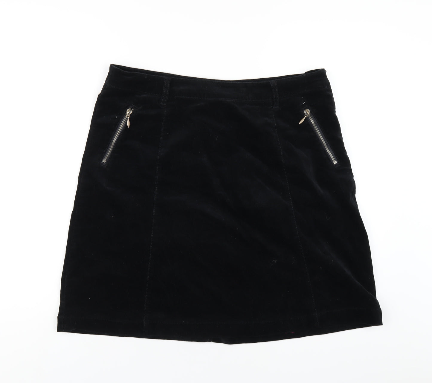 M&Co Womens Black Cotton A-Line Skirt Size 16 Zip