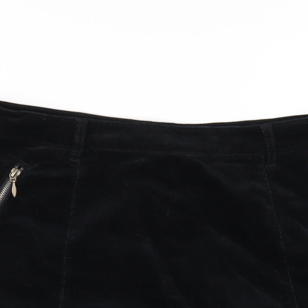 M&Co Womens Black Cotton A-Line Skirt Size 16 Zip