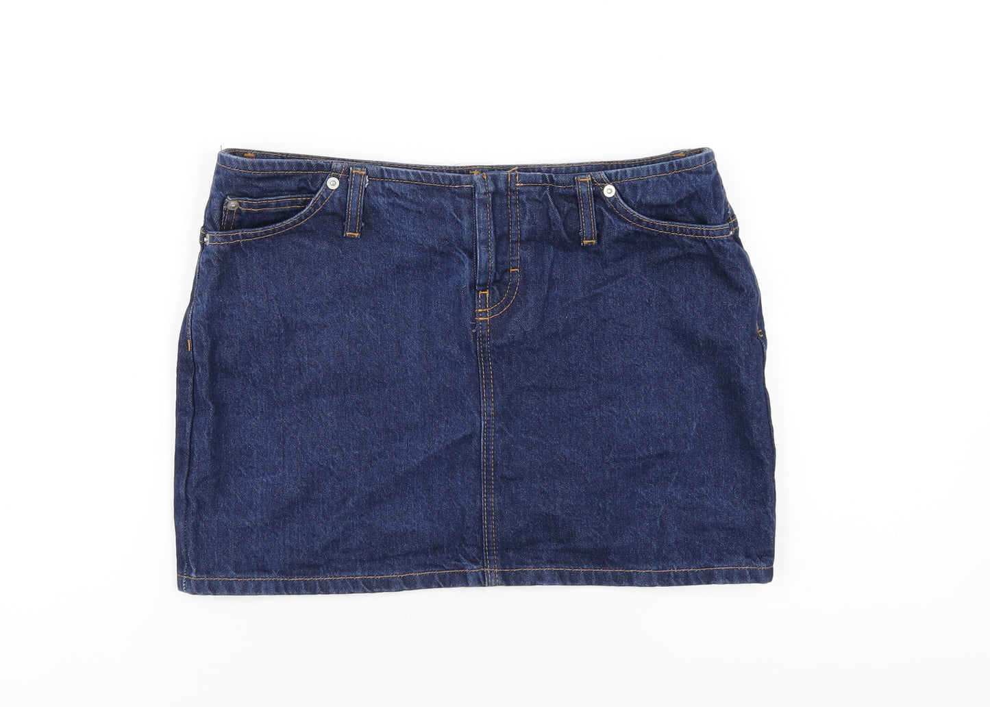 NEXT Womens Blue Cotton Mini Skirt Size 8 Button