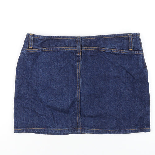 NEXT Womens Blue Cotton Mini Skirt Size 8 Button