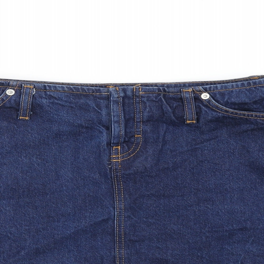 NEXT Womens Blue Cotton Mini Skirt Size 8 Button