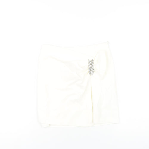 Zara Womens Ivory Polyester A-Line Skirt Size XS Zip