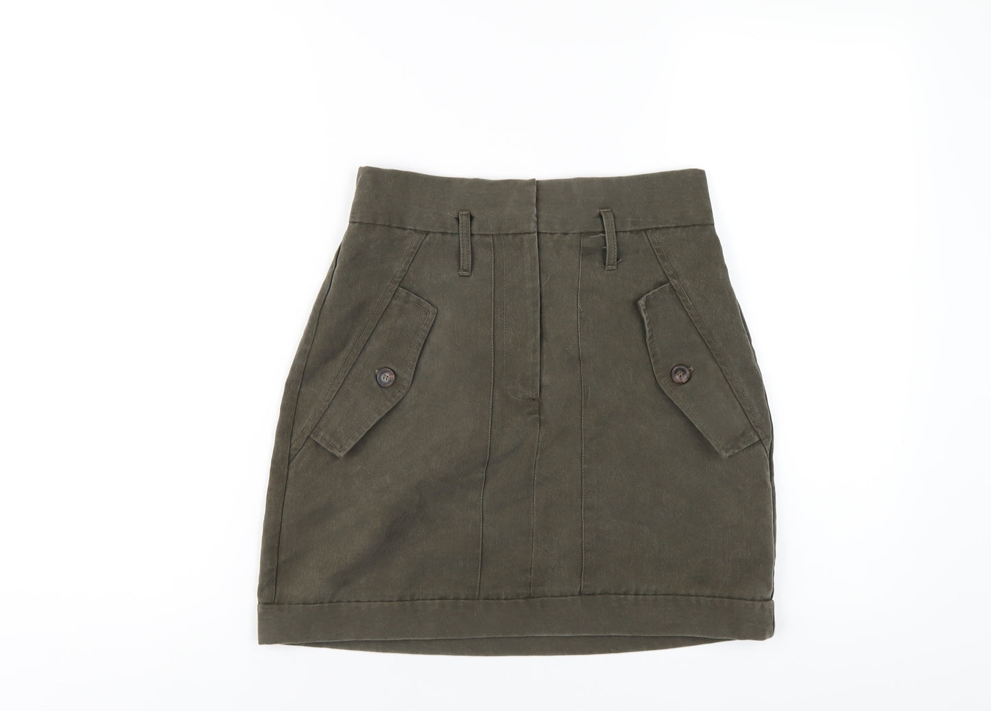 ASOS Womens Green Lyocell A-Line Skirt Size 10 Zip