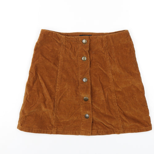 Topshop Womens Brown Cotton A-Line Skirt Size 8 Snap