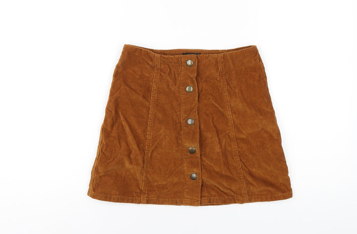 Topshop Womens Brown Cotton A-Line Skirt Size 8 Snap