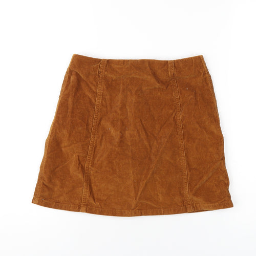 Topshop Womens Brown Cotton A-Line Skirt Size 8 Snap