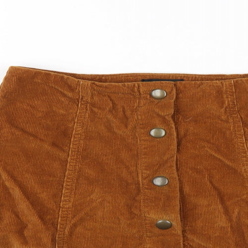Topshop Womens Brown Cotton A-Line Skirt Size 8 Snap