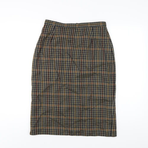 Marks and Spencer Womens Multicoloured Plaid Wool Straight & Pencil Skirt Size 14 Zip