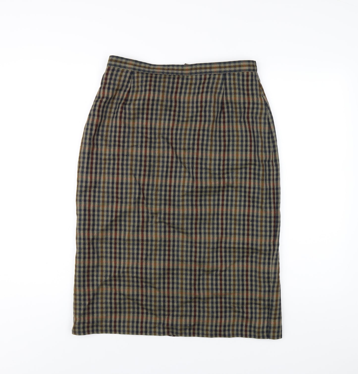 Marks and Spencer Womens Multicoloured Plaid Wool Straight & Pencil Skirt Size 14 Zip