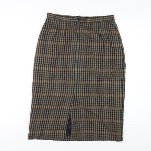 Marks and Spencer Womens Multicoloured Plaid Wool Straight & Pencil Skirt Size 14 Zip