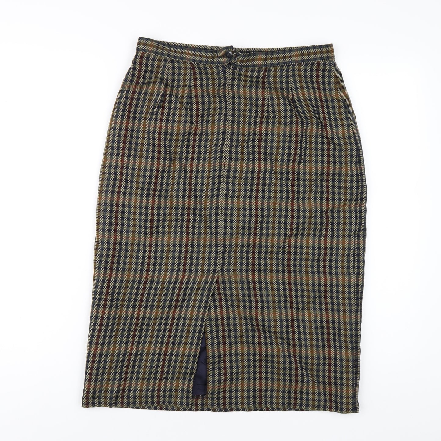 Marks and Spencer Womens Multicoloured Plaid Wool Straight & Pencil Skirt Size 14 Zip