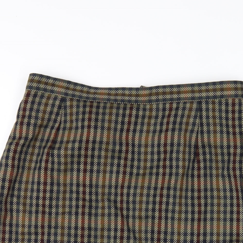 Marks and Spencer Womens Multicoloured Plaid Wool Straight & Pencil Skirt Size 14 Zip