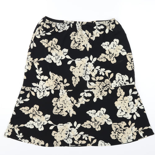 BCBGMAXAZRIA Womens Black Floral Polyester A-Line Skirt Size L