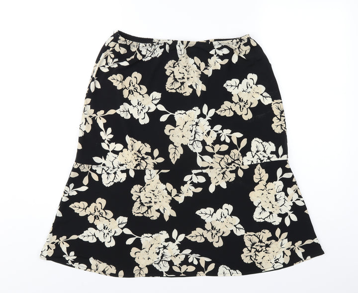BCBGMAXAZRIA Womens Black Floral Polyester A-Line Skirt Size L