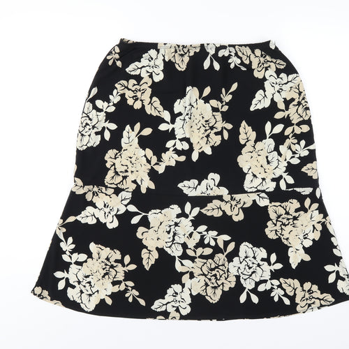 BCBGMAXAZRIA Womens Black Floral Polyester A-Line Skirt Size L