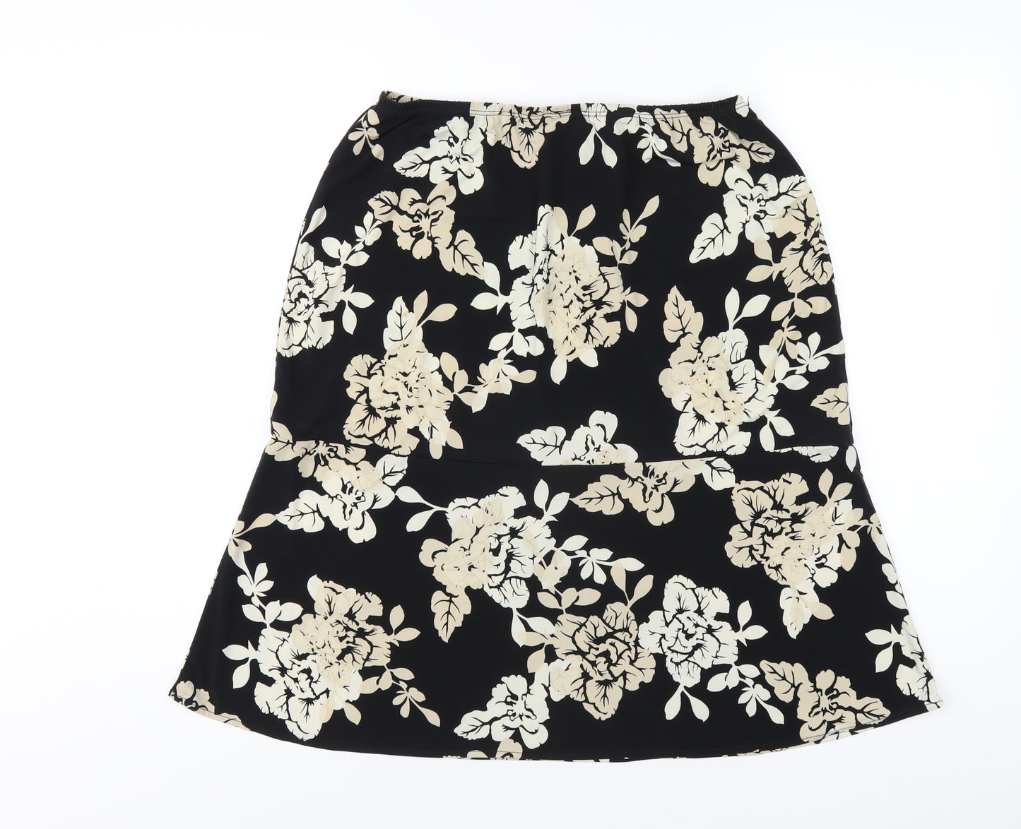 BCBGMAXAZRIA Womens Black Floral Polyester A-Line Skirt Size L