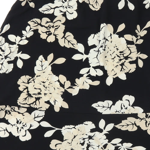BCBGMAXAZRIA Womens Black Floral Polyester A-Line Skirt Size L