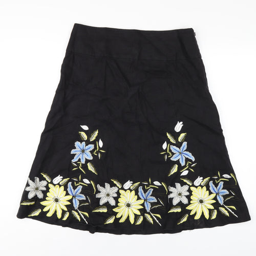 Hobbs Womens Black Linen A-Line Skirt Size 10 Zip