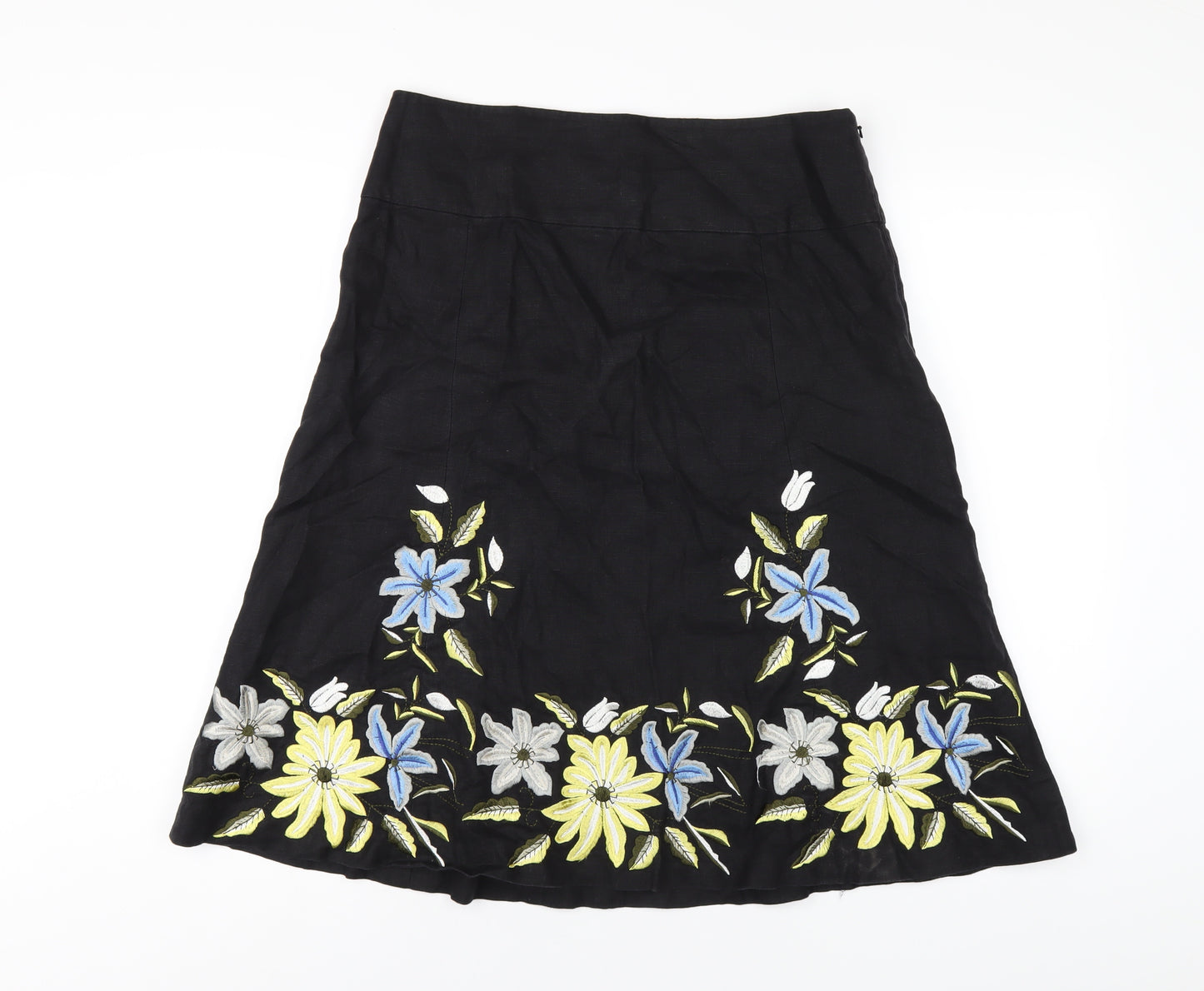 Hobbs Womens Black Linen A-Line Skirt Size 10 Zip